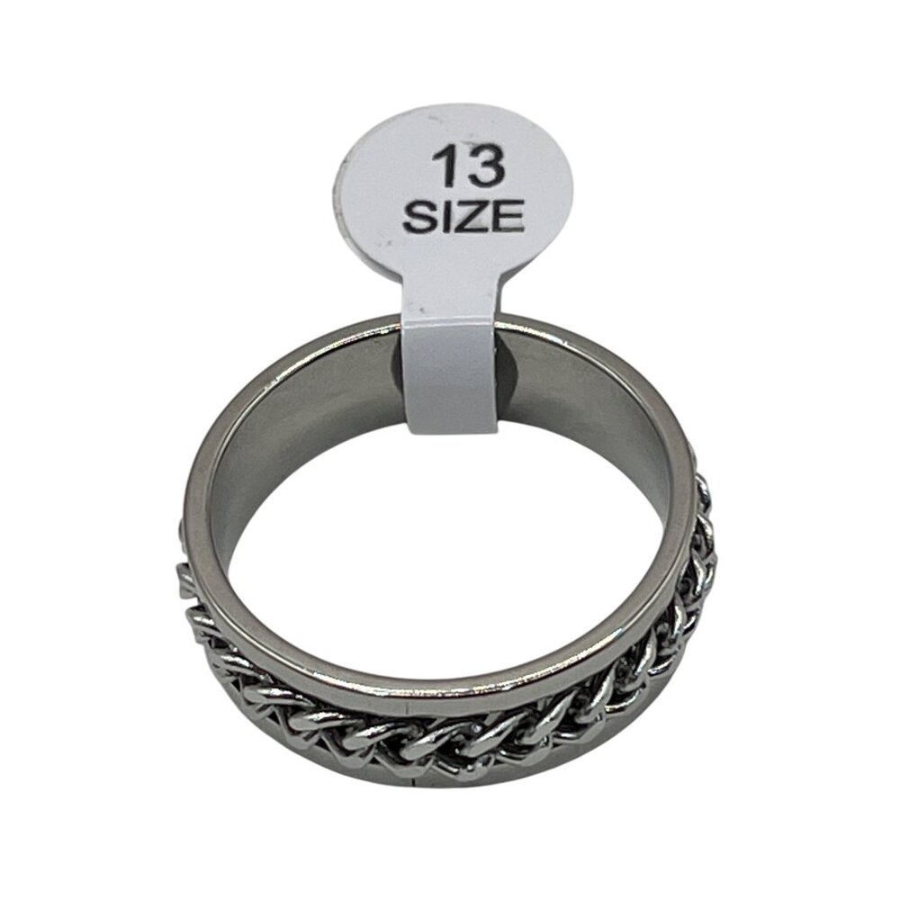 Titanium Spinner Ring With Braided Chain Detail Size 13 Made In China A169